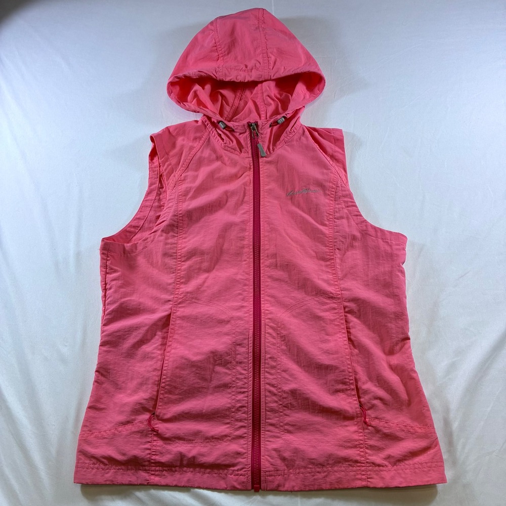 Eddie Bauer Womens Pink Hooded Windbreaker Vest Full Zip Lightweight Large